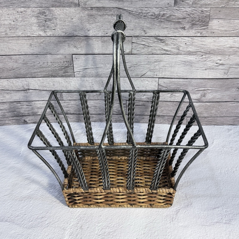 Rustic Metal Wicker Basket Farmhouse Decor Storage Caddy Spring Display